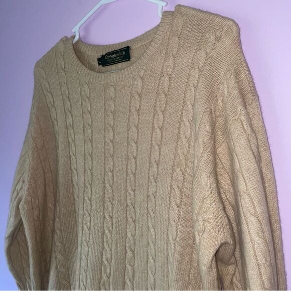 Vintage Greenwich L Cashmere Cream Sweater Cable Knit Fisherman Quiet Luxury - Picture 2 of 7
